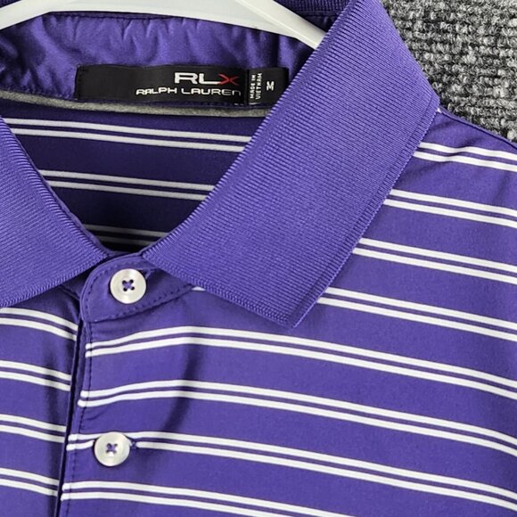 RLX Ralph Lauren Medium Purple Short Sleeve Striped Polo Golf Activewear Spandex - Picture 7 of 13